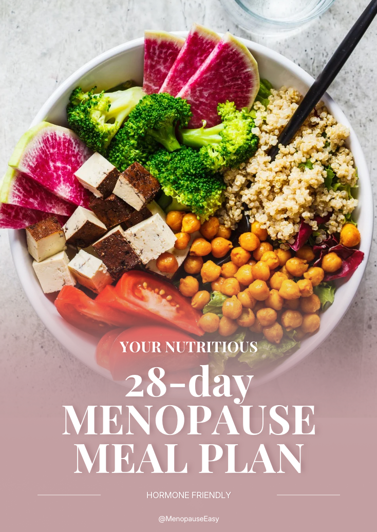 Nutritious meal plan for Menopause with text overlay on a light background